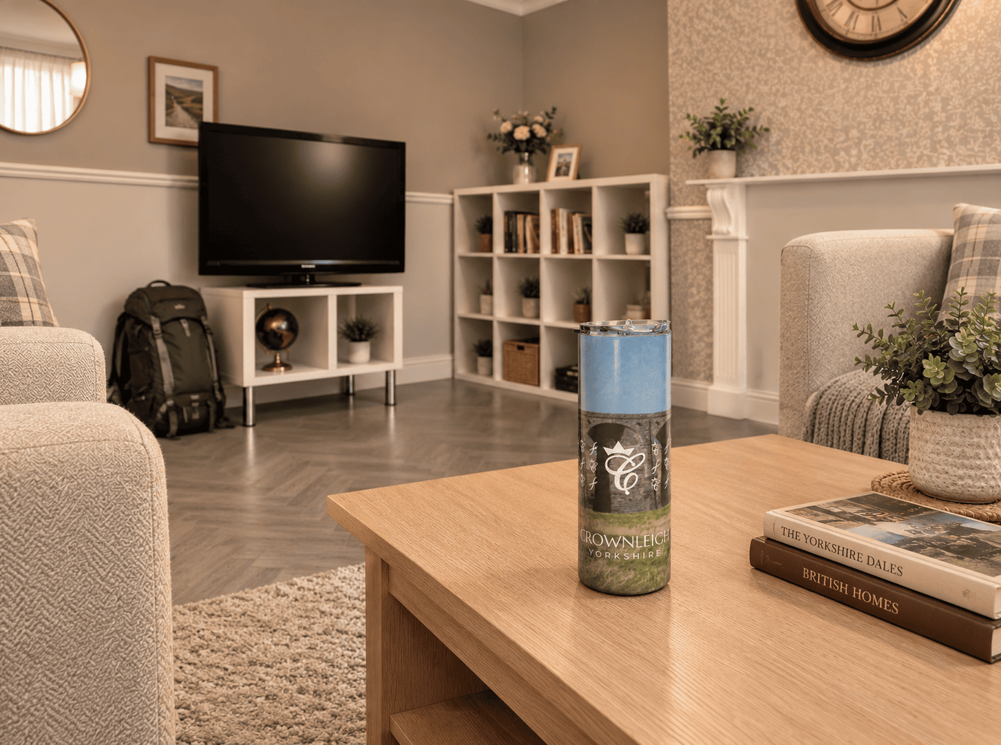 A Crownleigh tumbler on a coffee table in a sitting room